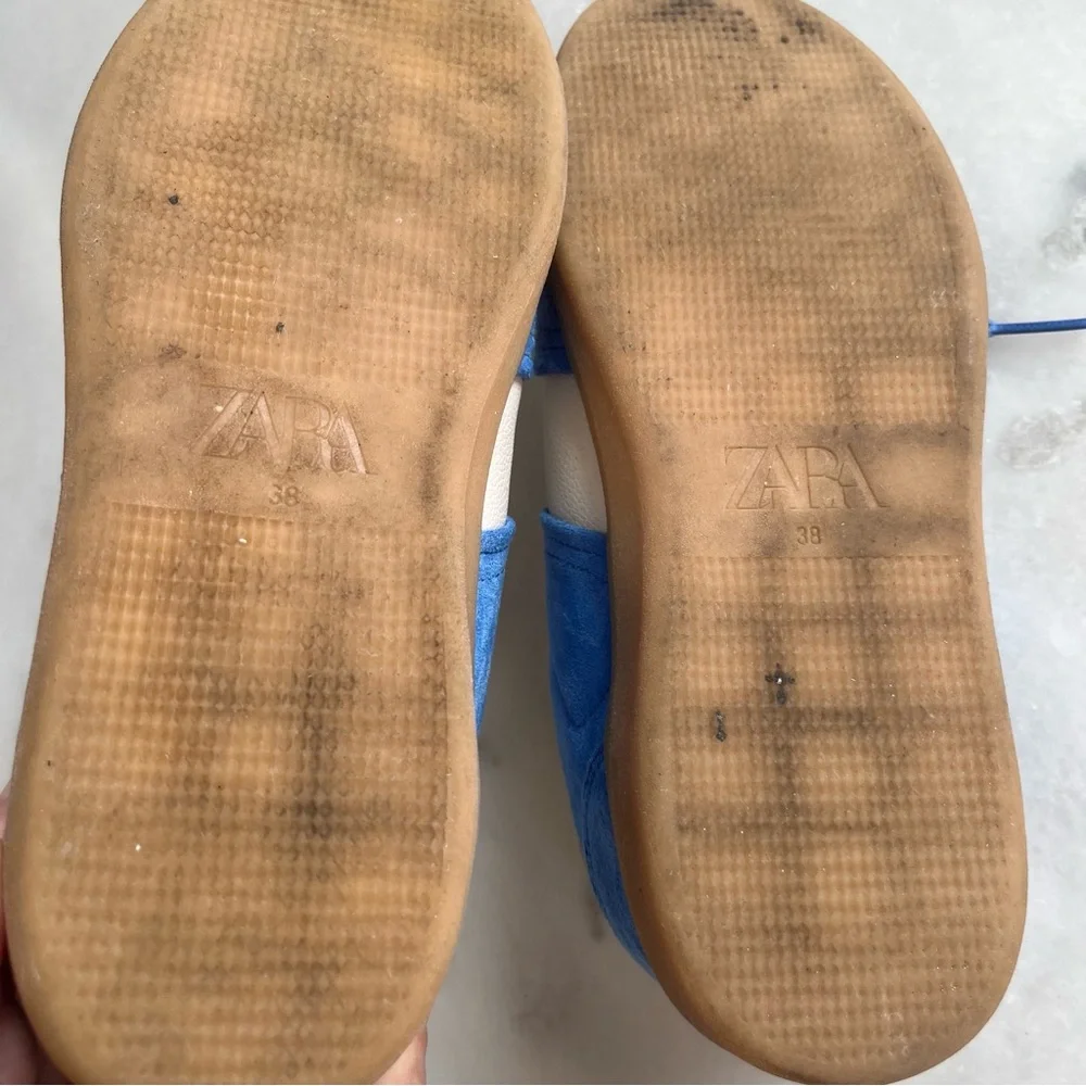 Zara Women 38 US 7.5 Sneakers Blue Suede Gum - Picture 9 of 9